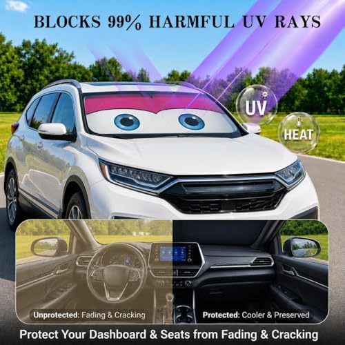 Car Windshield Sun Shade, Universal Fit Midsized Sedan SUV, Cute Pink - Image 3