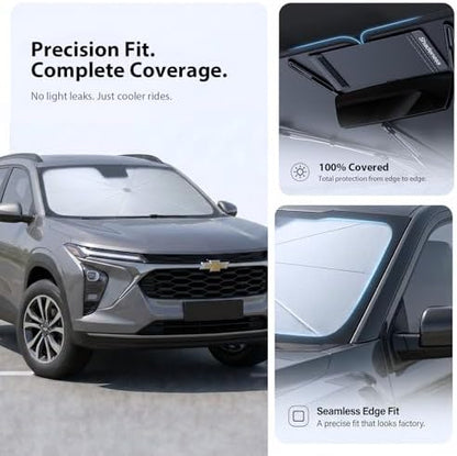 2026 Upgraded Windshield Sun Shade Umbrella for Chevrolet Trax [Precision Custom Fit, Superior UV & Heat Block] Cooling Tech Fabric, Durable Foldable with Storage Bag, Fits 2015-2022, 2024-2026 - Image 6