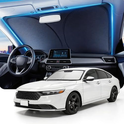 DMJN Front Windshield Sun Shade for Honda Accord (2023-2026), [Nano Ice-Crystal Coatings] UPF50+ Heat & UV Block, Protect Car Interior & Keep Cool, Flodable Steel-Ring Car Cover for Summer by DMJN