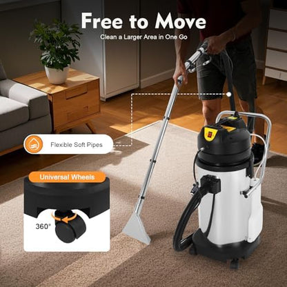Professional Carpet Cleaner Machine - 40L Water Tank, 3-in-1 Carpet Shampooer with Vacuuming/Spraying Functions, 230mbar Suction - Stainless Steel Upholstery & Carpet Cleaner for Home, Hotel, Office - Image 6