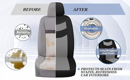 Universal Car Seat Covers for Front Seats, Cloth Front Car Seat Cover, Easy to Install, Breathable and Washable Universal Interior Covers for Auto, SUV, Sedan, Van, Airbag Compatible, Black & Grey - Image 2