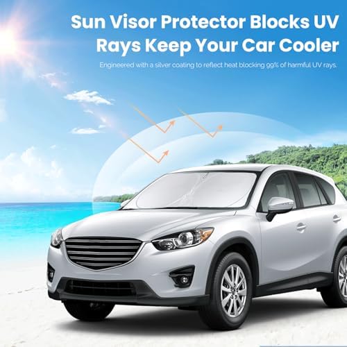 Windshield Sun Shade Compatible with 2024 2023 2022 2021 2020 2019 2018 Mazda CX5 CX-5, CX-3, CX-9,Front Window Sunshades 210T Reflective Polyester Sun Visor Cool Car Accessories - Image 4