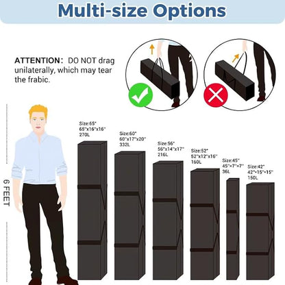 COOLBEBE 56" Sports Duffle Bag - 216L Extra Large Travel Duffel Luggage Bag | Upgrade 2-way Lockable Zippers, Heavy Duty Waterproof Long Duffle Bag for Tent Pole Camping Outdoor Moving (Black 56inch) - Image 5