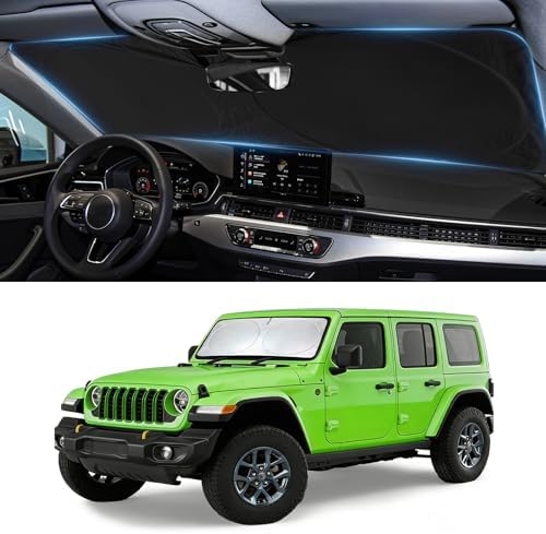 Windshield Sun Shade for 1997-2015 2016 2017 2018 Jeep Wrangler TJ JK JKU by BOODANCARS