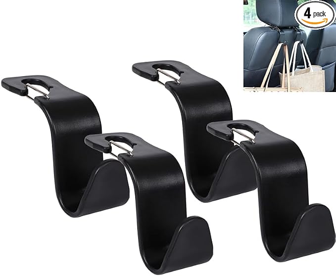 Car Headrest Hooks, 50lbs Load, Durable ABS, 4-Pack Car Hooks | 360° rotating, fits most car headrests, holds coats/purses/umbrellas/groceries, easy install, keeps car organized, Black by Unknown
