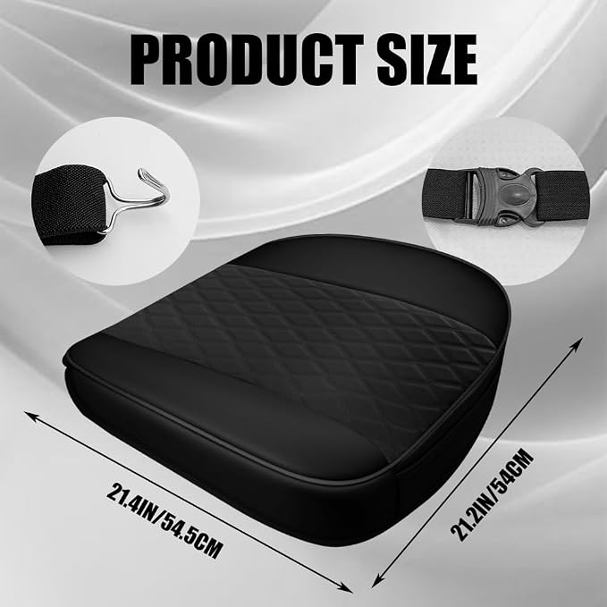 Leather Front Car Seat Covers, Car Bottom Seat Cover, Black | Anti Slip Leather Auto Front Seat Cushion Cover with Storage Pocket, Waterproof Bottom Auto Seats Cushion Pad Mat for Cars - Image 2