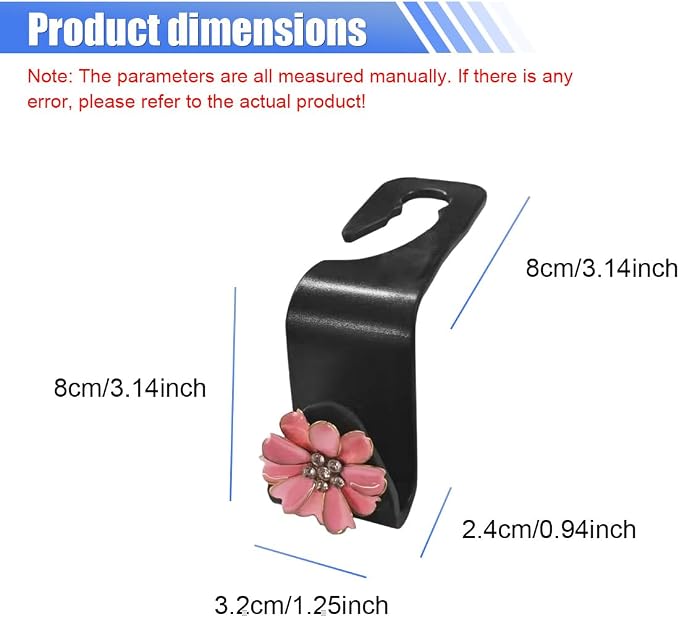 Craedli 2PCS Bling Car Seat Headrest Hook, Cute Rhinestone Flower Seat Back Storage Organizer Hanger Car Purse and Bag Hooks Holder, Universal Interior Accessories for Handbag Grocery Bag Coat (Pink) - Image 2