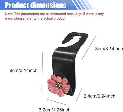 Craedli 2PCS Bling Car Seat Headrest Hook, Cute Rhinestone Flower Seat Back Storage Organizer Hanger Car Purse and Bag Hooks Holder, Universal Interior Accessories for Handbag Grocery Bag Coat (Pink) - Image 2