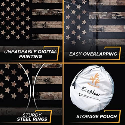 EcoNour Camoflage American Flag Windshield Sun Shade –240T Reflective Polyester Blocks 99% UV & Heat Protection | Patriotic Car Accessory Sedans, Hatchbacks, Small SUVs | Universal Fit (66" x 34") - Image 4