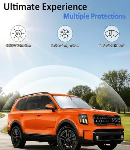 Windshield Sun Shade for Kia Telluride 2020-2025 Accessories, Car Front Window Sun Visor & Heat Shield | 240T Sunshade Protection Blocks UV Rays - Image 3
