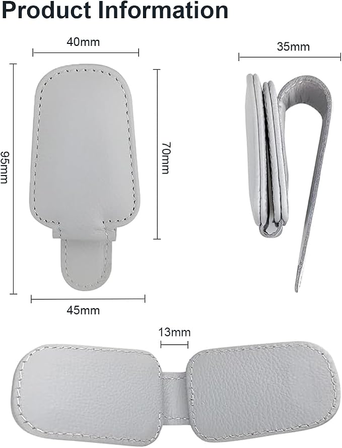 Sunglass Holder for Car, Magnetic Leather Sunglasses Clip for Car Visor, Eyeglass Hanger Clip for Car Sun Visor (Silver Grey 2 Pack) - Image 2