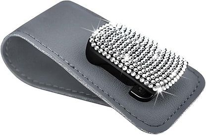 Bling Car Sun Visor Sunglasses Holder, Crystal Rhinestone Leather Visor Eyeglasses Ticket Card Mounter Clip, Shiny Diamond Auto Glasses Hanger Holder, Universal Fit (Gray/White) - Image 7
