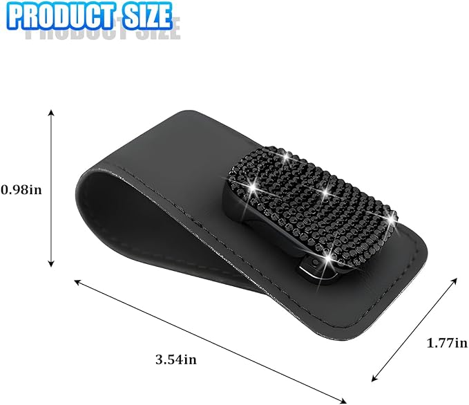 Bling Car Sun Visor Sunglasses Holder, Crystal Rhinestone Leather Visor Eyeglasses Ticket Card Mounter Clip, Shiny Diamond Auto Glasses Hanger Holder, Universal Fit (Black) - Image 2
