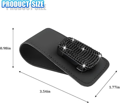 Bling Car Sun Visor Sunglasses Holder, Crystal Rhinestone Leather Visor Eyeglasses Ticket Card Mounter Clip, Shiny Diamond Auto Glasses Hanger Holder, Universal Fit (Black) - Image 2
