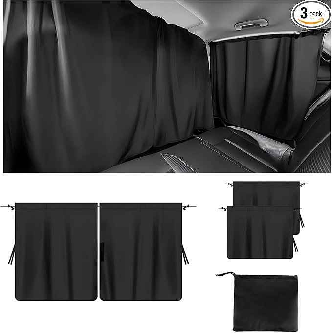 3PCS Car Window Shades Kit, Magnetic Light Blocking UV Protection Privacy Divider Curtains & Side Window Covers, Double Layer Automotive Sunshades Curtains, Universal for Vehicles by Norkmdi
