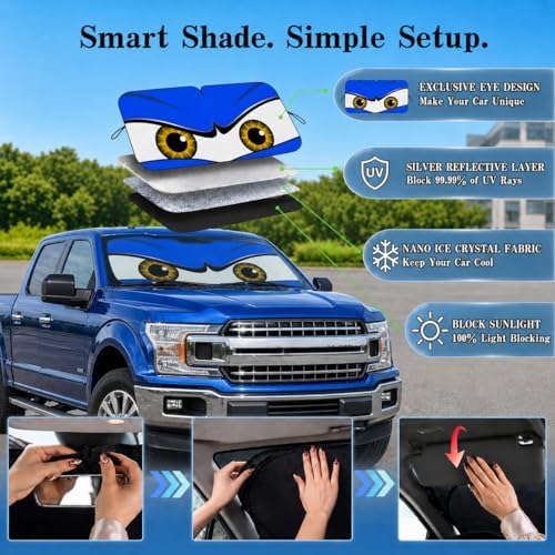 Car Windshield Sun Shade, Universal Fit Full-Size SUV Pickup, Monster Blue - Image 4
