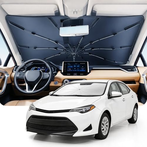 DMJN Umbrella Windshield Sun Shade for Toyota Corolla (2003-2026), Car Sunshade for Front Windshield [Nano Ice-Crystal Coatings] UPF50+ Heat & UV Block, Protect Interior & Keep Cooler by DMJN
