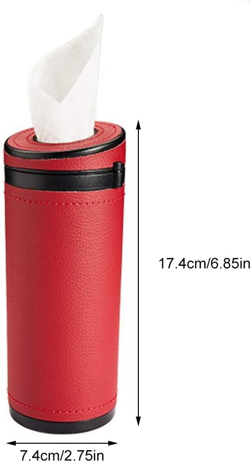 Car Tissue Tube, Cylinder Tissue Box Diameter 2.75'' PU Leather Round Tissues Container for Car Cup Holder, Up to 30 Count Tissue - Image 5