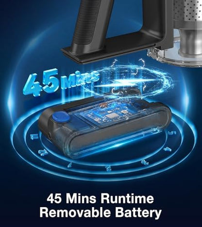Cordless Vacuum Cleaner, 480W/45Kpa Vacuum Cleaners for Home, Self-Standing Stick Vacuum with LED Display, Anti-Tangle & Wall Mount Charging, 8 in 1 Lightweight Vacuum for Hard Floors Carpet Pet Hair - Image 5