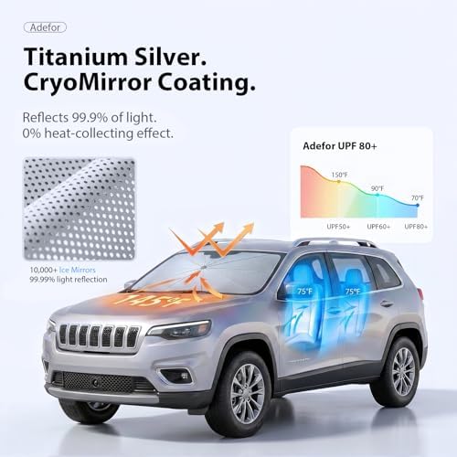 2026 Upgraded Windshield Sun Shade Umbrella for Jeep Cherokee [Precision Custom Fit, Superior UV & Heat Block] Cooling Tech Fabric, Durable Foldable with Storage Bag, Fits 2000-2001, 2014-2023 - Image 6