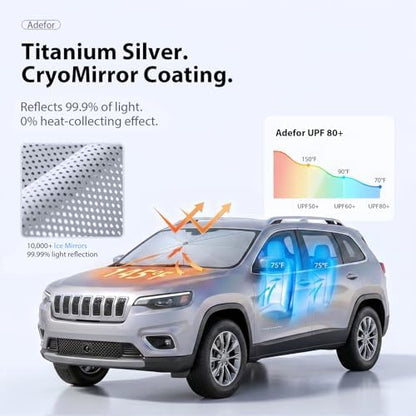 2026 Upgraded Windshield Sun Shade Umbrella for Jeep Cherokee [Precision Custom Fit, Superior UV & Heat Block] Cooling Tech Fabric, Durable Foldable with Storage Bag, Fits 2000-2001, 2014-2023 - Image 6