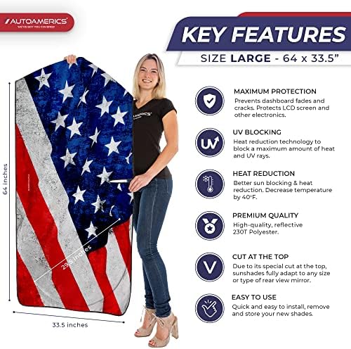 Autoamerics 1-Piece Windshield Sun Shade Grunge American Flag - 4 USA Design - Foldable Car Front Window Sunshade for Most Sedans SUV Truck - Blocks Max UV Rays and Keeps Your Vehicle Cool - Large - Image 2