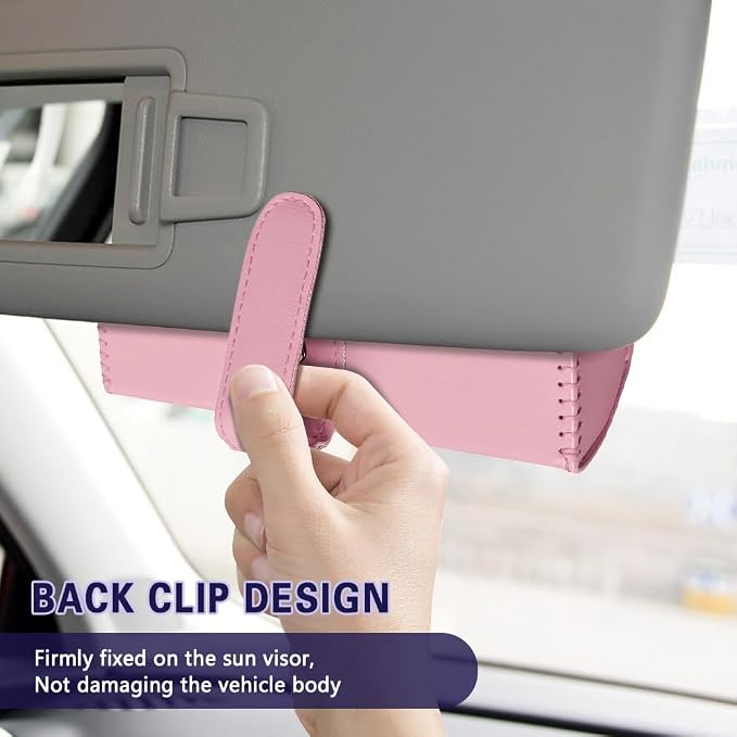 Sunglasses Holder for Car Sun Visor, Sunglass Organizer for Car, Magnetic Leather Eyeglasses Protective Storage Case, Waterproof Glasses Organizer Visor Accessories for Vehicles (Pink) - Image 6