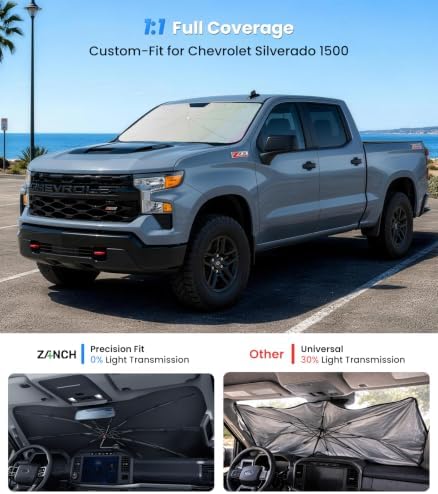 Zanch 2026 Upgraded Windshield Sun Shade Umbrella: for Chevrolet Silverado 1500 2019-2026 Front Window Sunshade, Block UV Rays & Keep Car Cool, 1:1 Scan for Silverado 1500, No Gaps & No Scratches. - Image 2