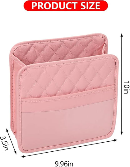 Mandark PU Leather Car Seat Back Organizer, Pink | Three-pocket layout with clear panel, elastic strap installation, fits most cars, SUVs, and trucks, car interior accessories - Image 2