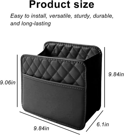 Mandark PU Leather Car Seat Back Organizer, Black | Three-pocket layout with clear panel, elastic strap installation, fits most cars, SUVs, and trucks, car interior accessories - Image 2