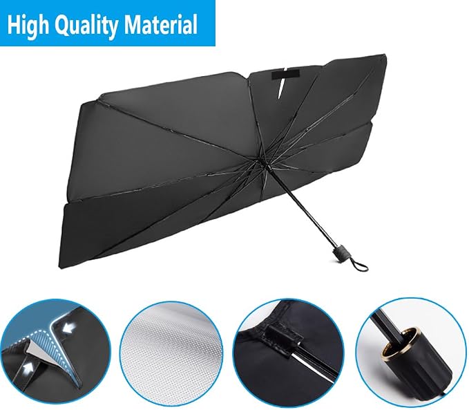 Windshield Sun Shade 2025 Car Accessories 100% Blackout Car Front Windsow Shades Umbrella Automotive Sun Visor Block Heat Insulation Protection (Gry Eyes) - Image 4
