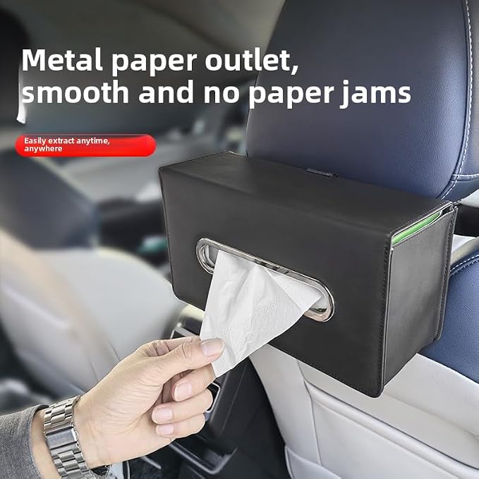 Car Tissue Holder - Backseat Napkin Tissue Organizer, Extra Large Tissue Box Holder for Rectangle Tissue Napkin Box, Made of PU Leather, Black - Image 4