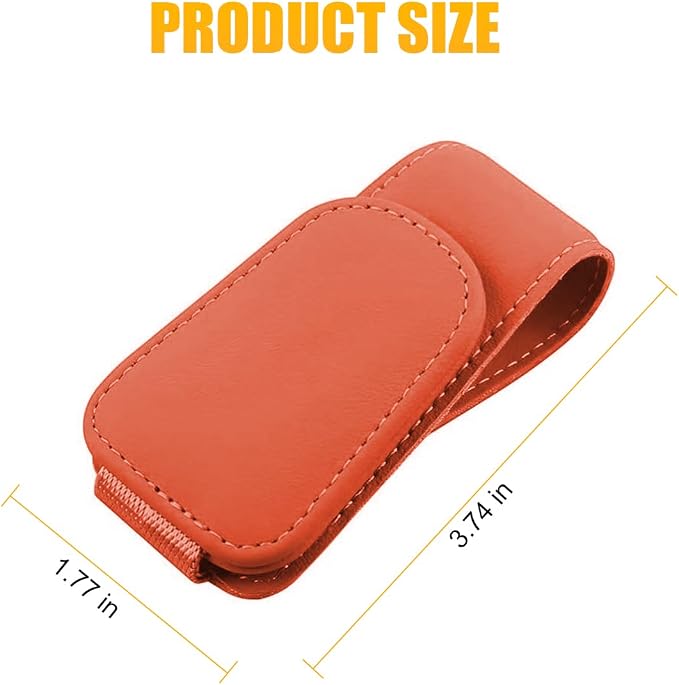 AICEL Sunglasses Holders for Car Sun Visor, Leather Magnetic Clip, Orange | Leather Eyeglasses Hanger Mounter, Magnetic Glasses Holder and Ticket Card Clip, Car Accessories, Universal Fit - Image 2