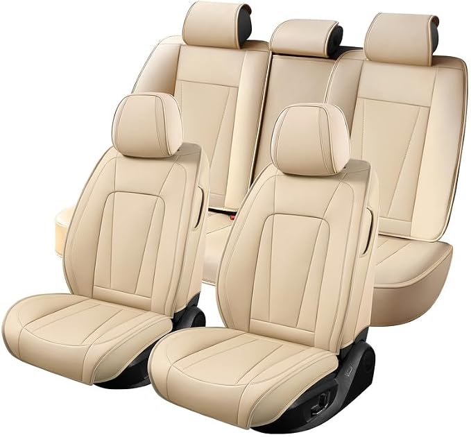 Car Seat Covers Full Set Custom Fit For Hyundai Genesis 2009-2016 ,Beige | Premium Faux Leather, Waterproof, Anti-Slip, Airbag Compatible, Breathable, Car Seat Protectors, 2 Rows 5 Seats - Image 8