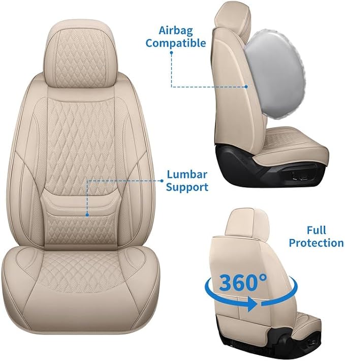Car Seat Covers Full Set Custom Fit For Toyota Tacoma 2001-2026, Beige | Lumbar Support, Premium Faux Leather, Breathable, Anti-Slip, Airbag Compatible, Waterproof, Car Seat Protectors, 2 Row-5Seat - Image 6