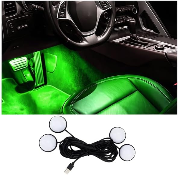 Car Interior LED Light, 4-in-1 USB Port Vehicle Under Dash Ambient Neon Lighting Decoration, Automotive Inside Foot Well Atmosphere Lamp, Universal Fit (Green) by BCOWPV