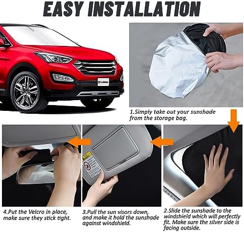 D-Lumina Windshield Sun Shade for 2013-2018 Hyun-dai Santa Fe Accessories, Front Window Sunshade Sun Visor Protector Block UV Rays Heat, Foldable 2 Layers 210T Material - Image 5
