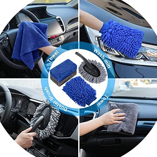35Pcs Car Wash Detailing Kit Cleaning Kits with Foam Gun Sprayer Collapsible Bucket Brush Large Wash Mitt Towels Complete Interior Exterior Car Washing Supply Set Blue - Image 6