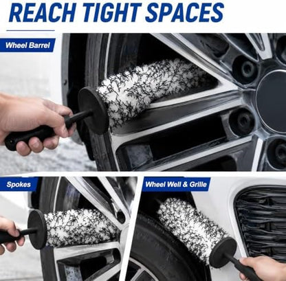 Microfiber Car Wheel Cleaner Brush, Black & White - Image 5