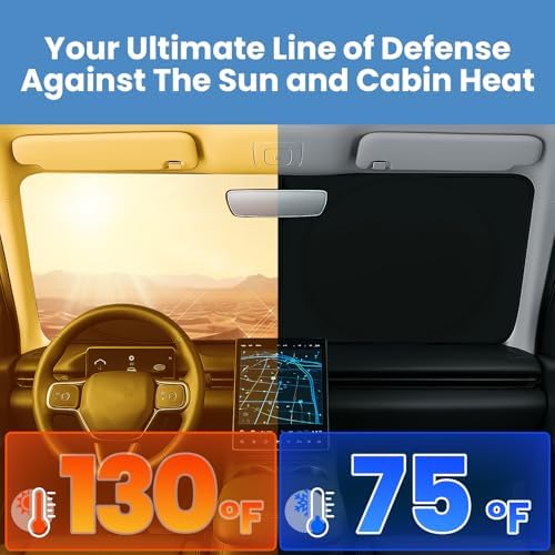 Windshield Sun Shade, Reflective Sunshade for Car Windshield with Mirror Cut-Out, Blocks 99% UV Rays & Keeps Vehicle Cool, Fits Cars, Trucks, SUVs & Vans, Fade-Resistant, (Large) - Image 3