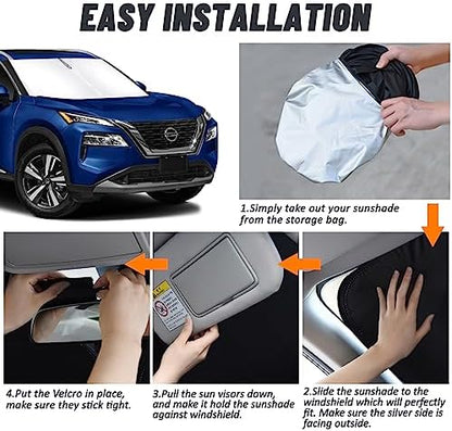 D-Lumina Windshield Sun Shade for 2021-2025 Nissan Rogue 3rd Gen Accessories (Not for Rogue Sport), Front Window Sunshade Sun Visor Protector Block UV Rays Heat, Foldable 2 Layers 210T Material - Image 3