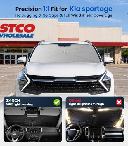 Zanch Windshield Sun Shade Umbrella: 3D Scan Custom Fit for Kia Sportage 2005-2026 [99% UV Protection, Up to 75℉ Cooler] Reflective Heat Shield, Foldable Front Sunshade Umbrella, Car Accessories - Image 4