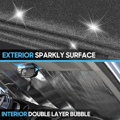 BDK-AS-2511 Front Windshield Shade-Accordion Folding Auto Sunshade for Car Truck SUV-Blocks UV Rays Sun Visor Protector-Keeps Your Vehicle Cool-57 x 27 Inch, Black Glitter - Image 5