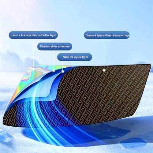 GWUSKDT Foldable Windshield Sunshade Iridescent Heat Shield with Reflective Polyester Fabric UV Protection Car Sun Shade with Memory Steel Frame Keeps Interior Cool & Protects Dashboard (58 x 31 in) - Image 5