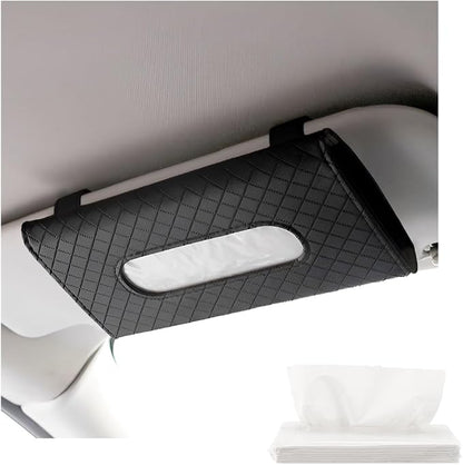 Car Tissue Holder, Leather Sun Visor Hanging Napkin Holder with Tissue Refill, Clip-On Visor Mask Dispenser Premium Paper Towels Case for Vehicles, Universal Car Accessories (Black) by Unknown