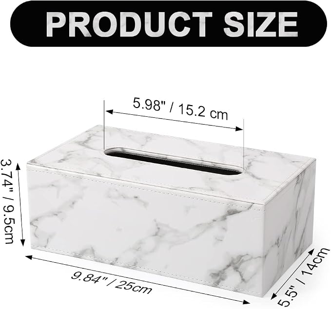 KINGFOM Rectangular PU Leather Tissue Box Cover - Facial Tissue Paper Napkin Holder for Bathroom, Home, Office, Car Automotive Decoration with Magnetic Bottom(Gray Marble) - Image 2