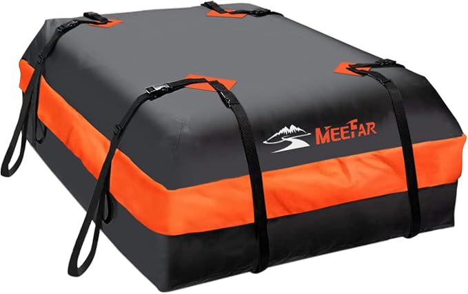 Car Roof Bag Rooftop Cargo Carrier Bag Waterproof 15 Cubic Feet roof Cargo | Soft Shell Luggage rack bag for All Vehicle with/Without Rack,Includes Anti-Slip Mat,8 Reinforced Straps,6 Door Hooks,Lock by MeeFar