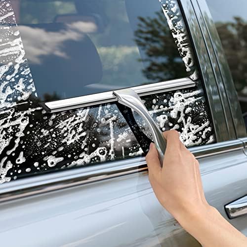 All-Purpose Stainless Steel Shower Squeegee for Shower Doors with 2 Adhesive Hooks, Bathroom Cleaner Tool Household Window Mirror Squeegee for Home Cleaning, Glass Door, Tile Wall, Car, 12 Inch Silver - Image 6
