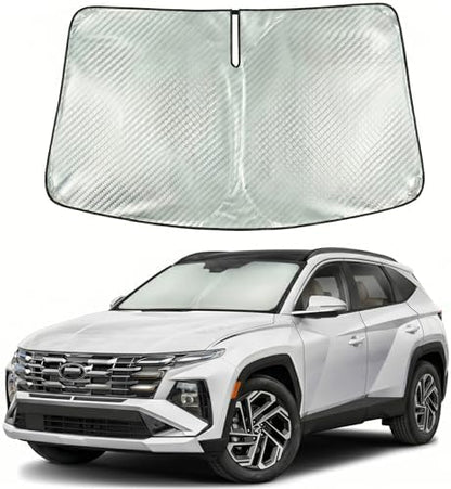 Windshield Sun Shade Custom Fit for 2022-2026 Hyundai Tucson, Advanced Diamond-Patterned Heat Shield to Block UV Rays, Foldable Auto Window Visor, Precise Mirror Cutout by Giselia
