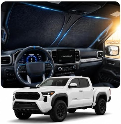 [2026 Upgraded] DooGooCoo Windshield Sun Shade for Toyota Tacoma 2024-2025 2026 [Cooling Ice-Crystal, 100% Sun Block] Car Sunshade Windshield for Truck Tacoma Sun Shade, Custom Fit for Toyota Tacoma. by DooGooCoo
